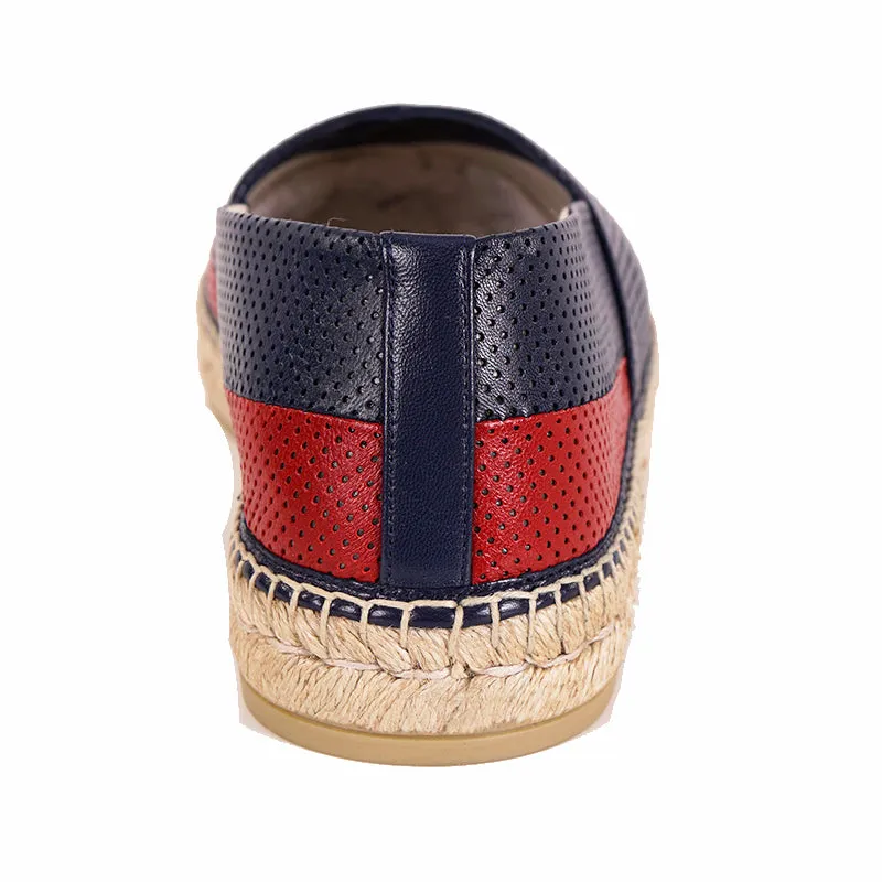 8.5G US 9 NEW $615 GUCCI Men's Blue Red PERFORATED LEATHER Flats ESPADRILLES NIB