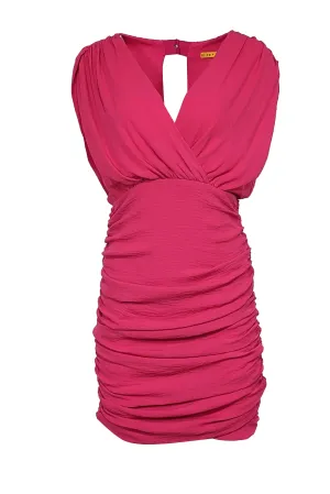 Alice & Olivia - Bright Pink Ruched Crinkled Chiffon Dress Sz 10