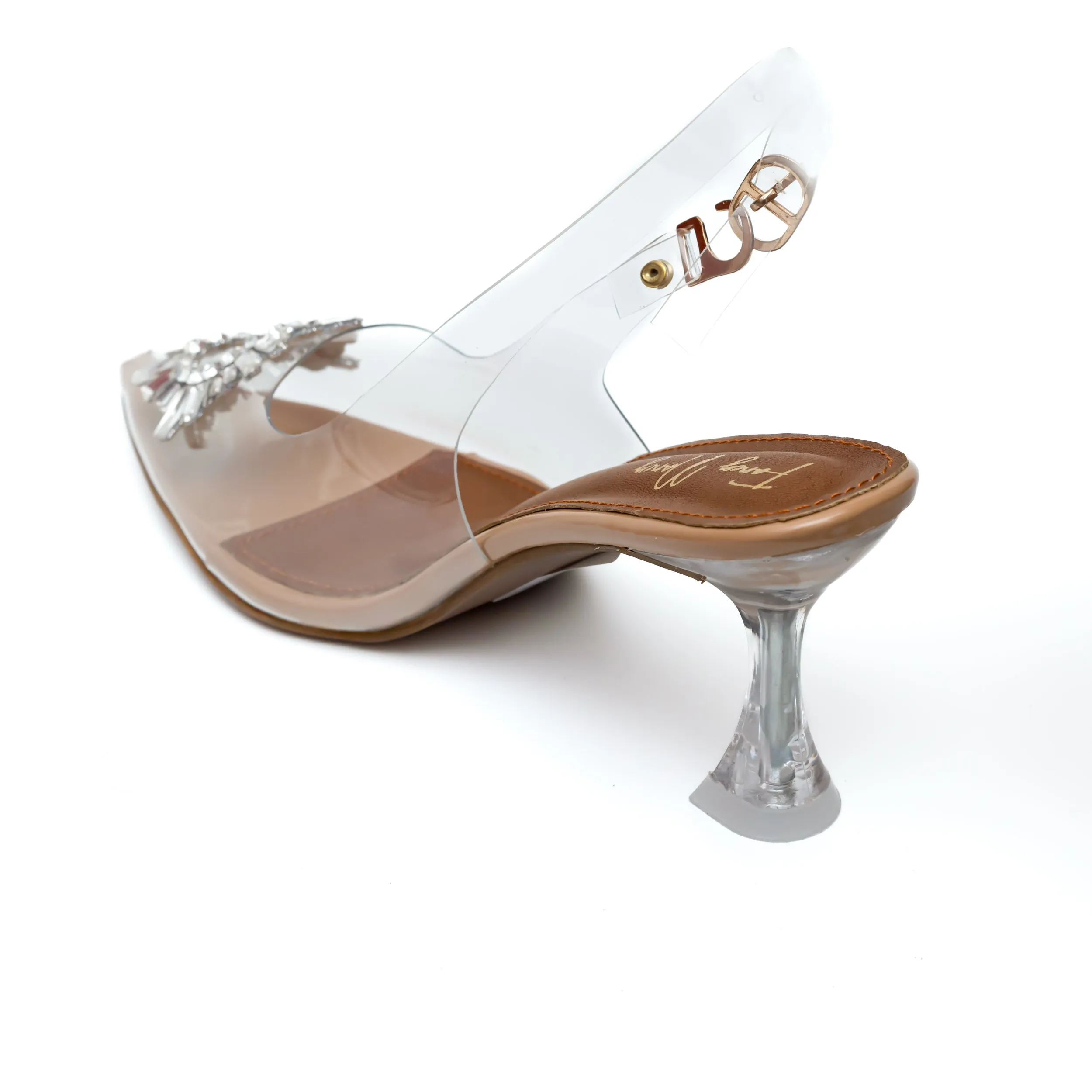 Amina Rhinestone Broach Heels - Nude