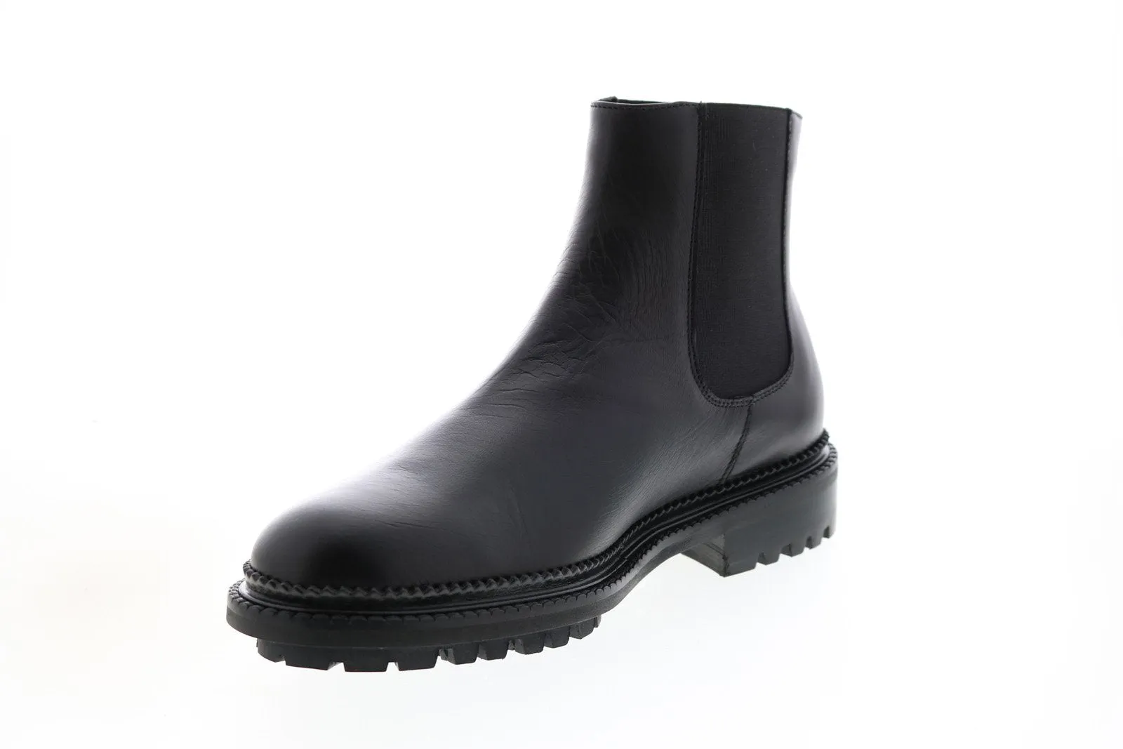 Aquatalia Octavio Calf Elastic 34M0930-BLK Mens Black Leather Chelsea Boots