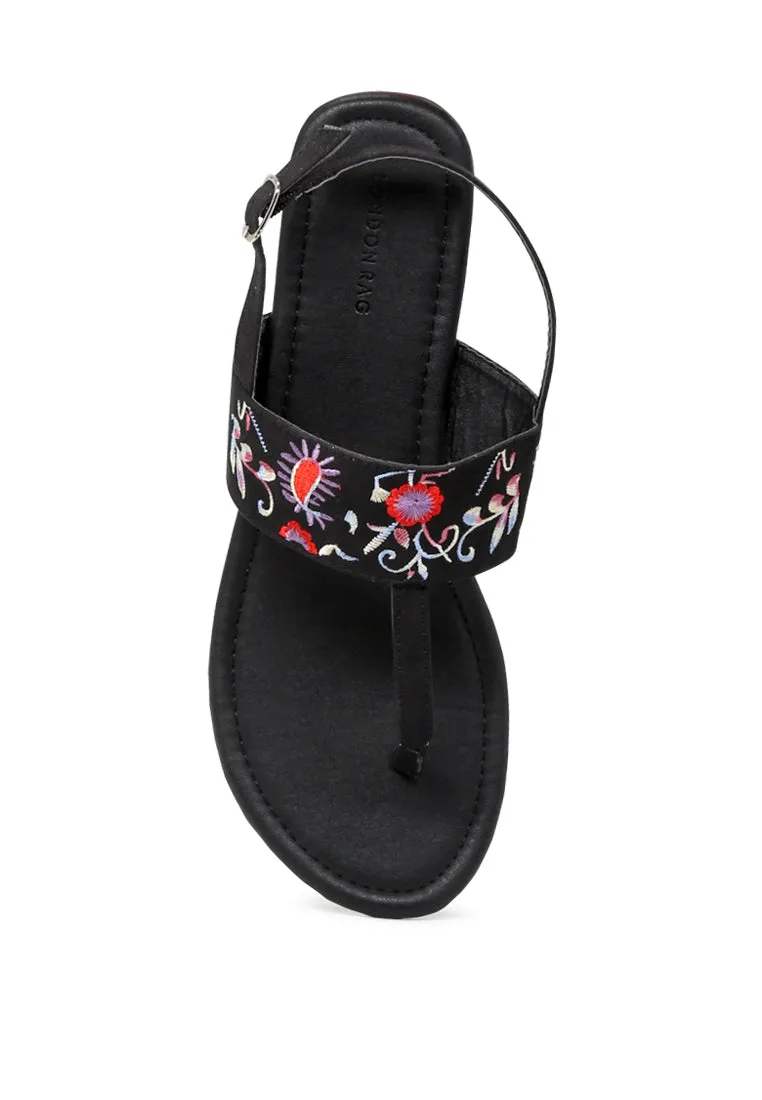 Black Printed Flat Sandals