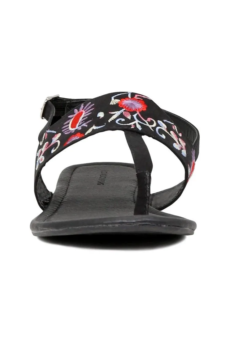 Black Printed Flat Sandals