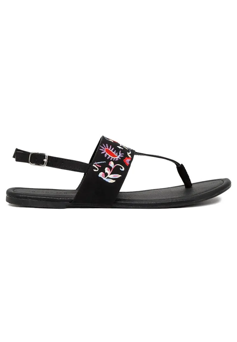 Black Printed Flat Sandals