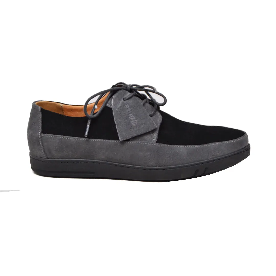 British Walkers Westminster Vintage Bally Style Men's Black and Gray Leather and Suede Low Top Sneakers