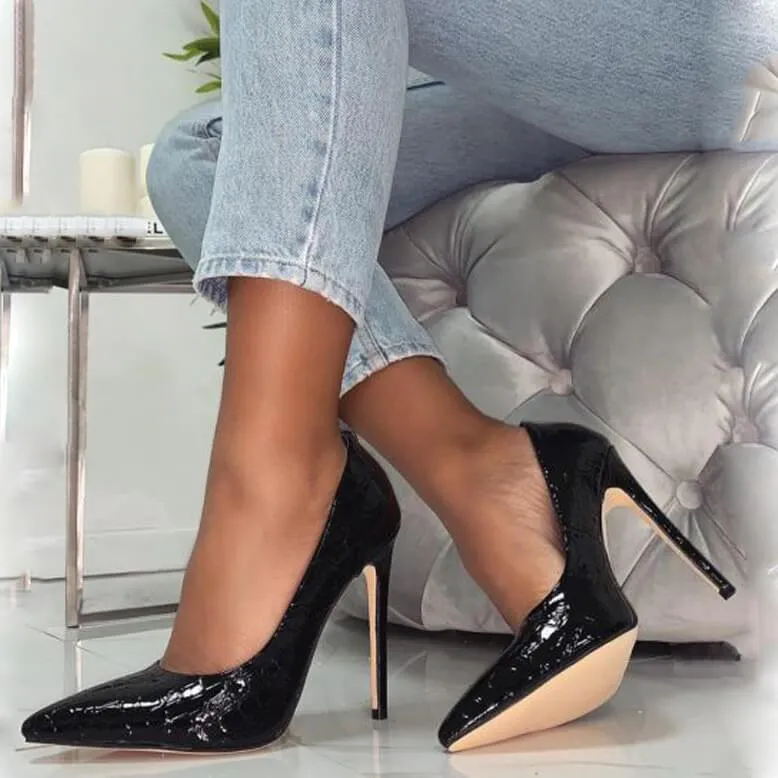 Casual Leather Plain Pointed Toe Stiletto Heel Pumps