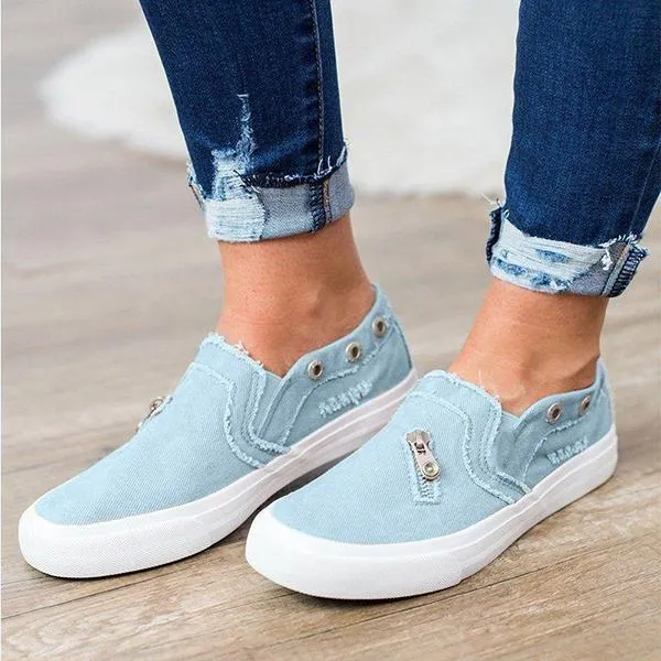 Casual Solid Color Zipper Decoration Canvas Loafers