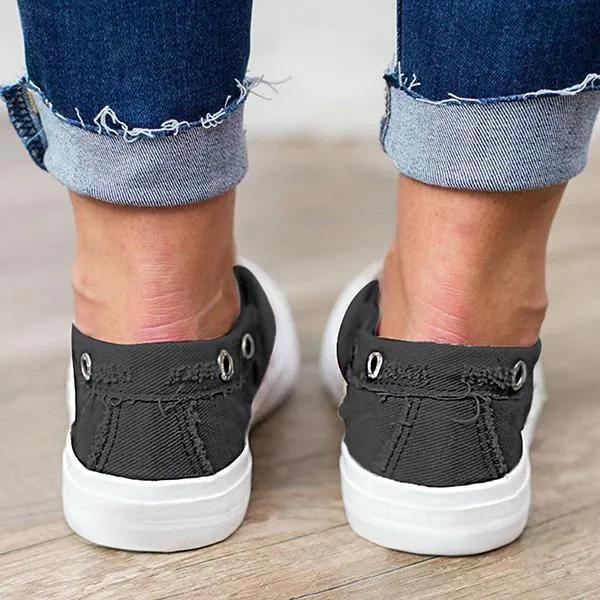 Casual Solid Color Zipper Decoration Canvas Loafers