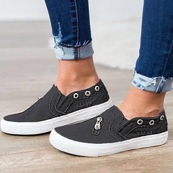 Casual Solid Color Zipper Decoration Canvas Loafers