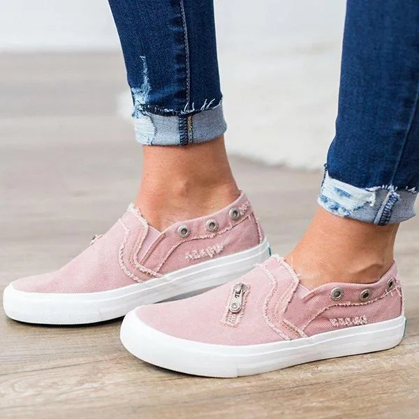 Casual Solid Color Zipper Decoration Canvas Loafers