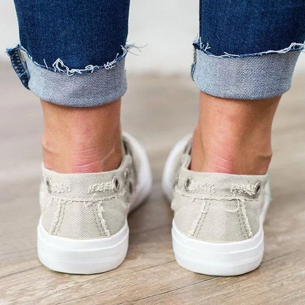Casual Solid Color Zipper Decoration Canvas Loafers