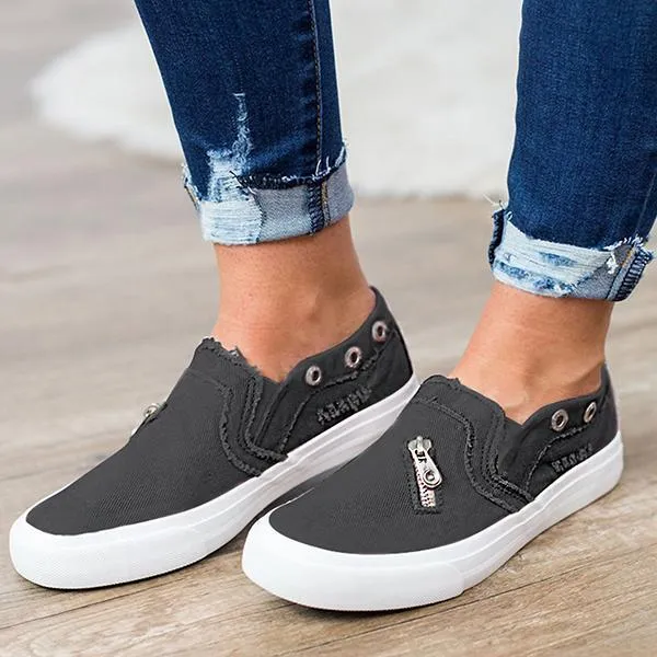 Casual Solid Color Zipper Decoration Canvas Loafers