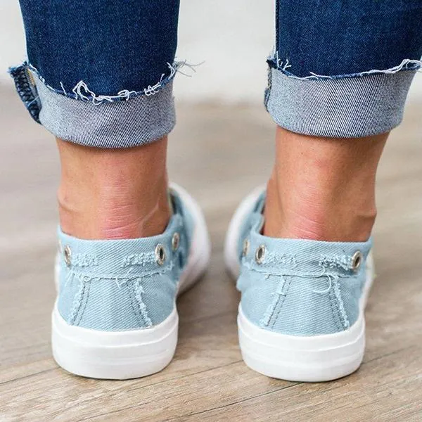 Casual Solid Color Zipper Decoration Canvas Loafers