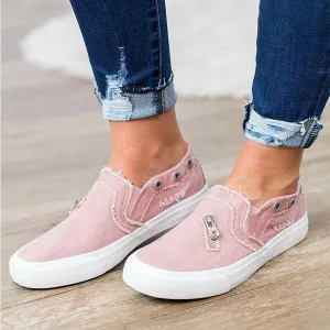 Casual Solid Color Zipper Decoration Canvas Loafers