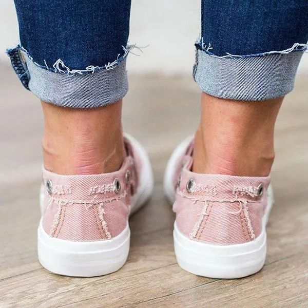 Casual Solid Color Zipper Decoration Canvas Loafers
