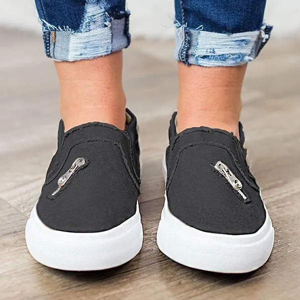 Casual Solid Color Zipper Decoration Canvas Loafers