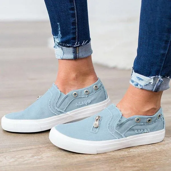 Casual Solid Color Zipper Decoration Canvas Loafers