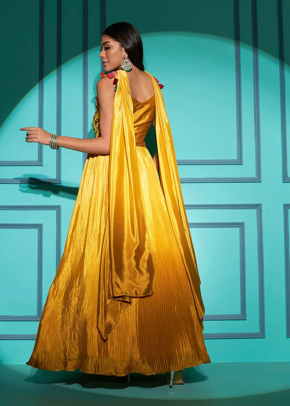 Chinon Exquisite Yellow Sequins & Thread Party Wear Gown
