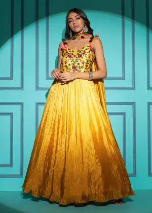 Chinon Exquisite Yellow Sequins & Thread Party Wear Gown