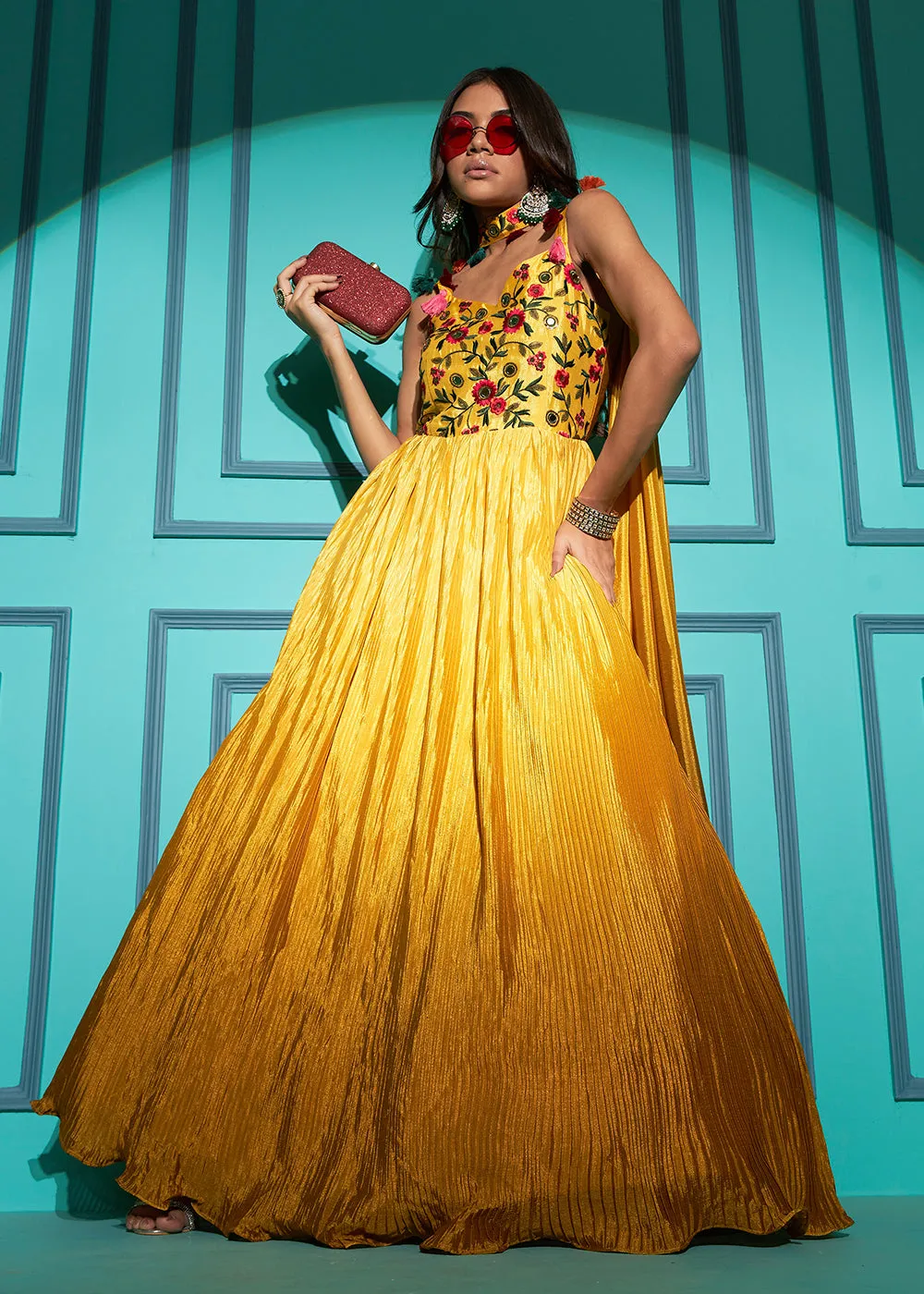 Chinon Exquisite Yellow Sequins & Thread Party Wear Gown