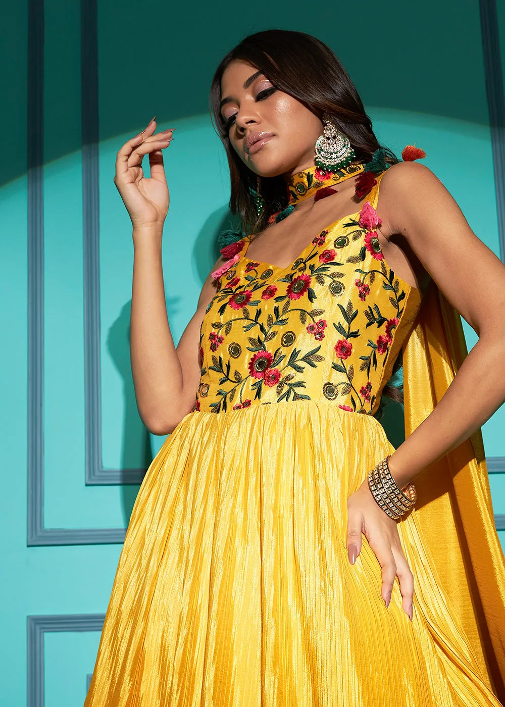 Chinon Exquisite Yellow Sequins & Thread Party Wear Gown