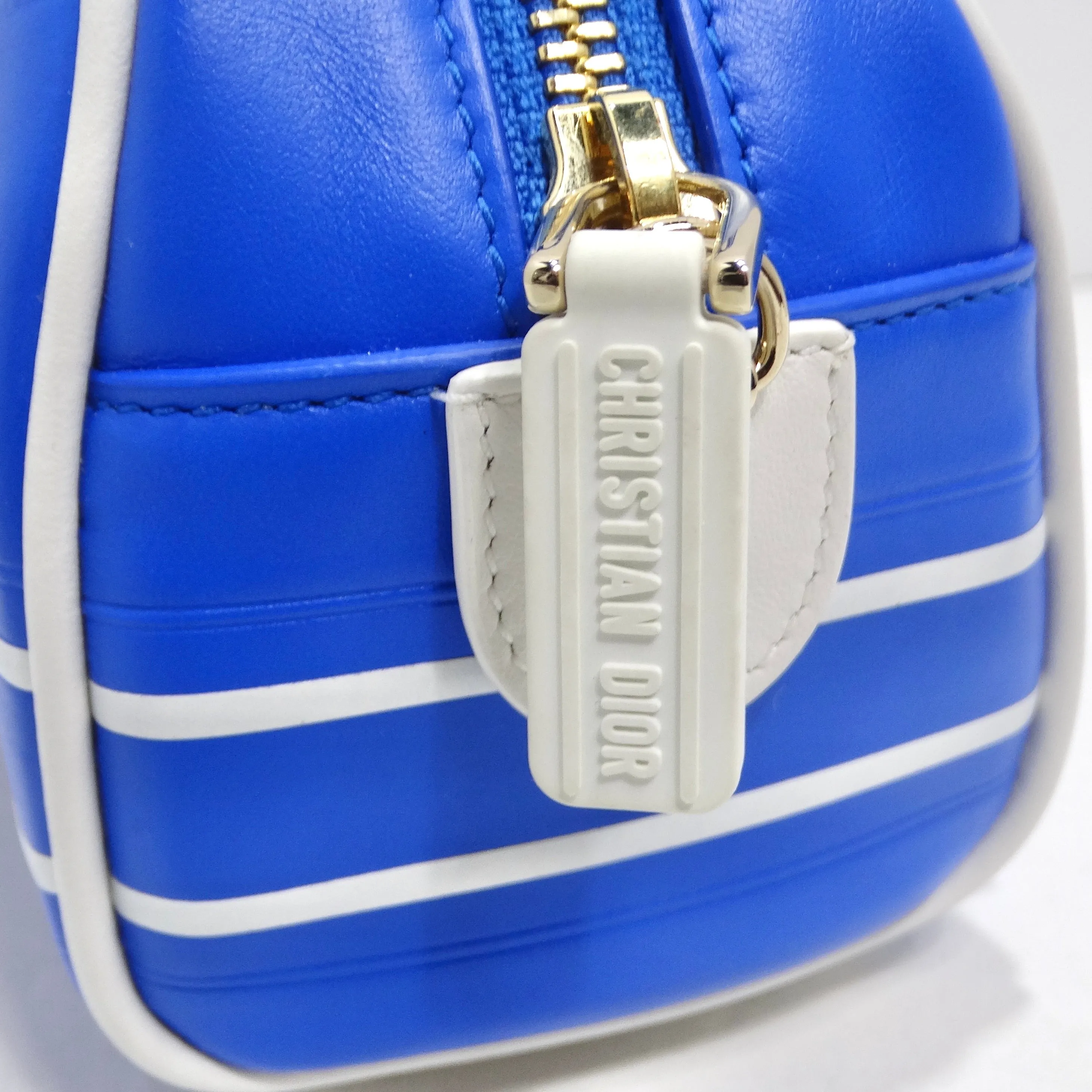 Christian Dior Micro Vibe Zip Bowling Bag Blue Leather