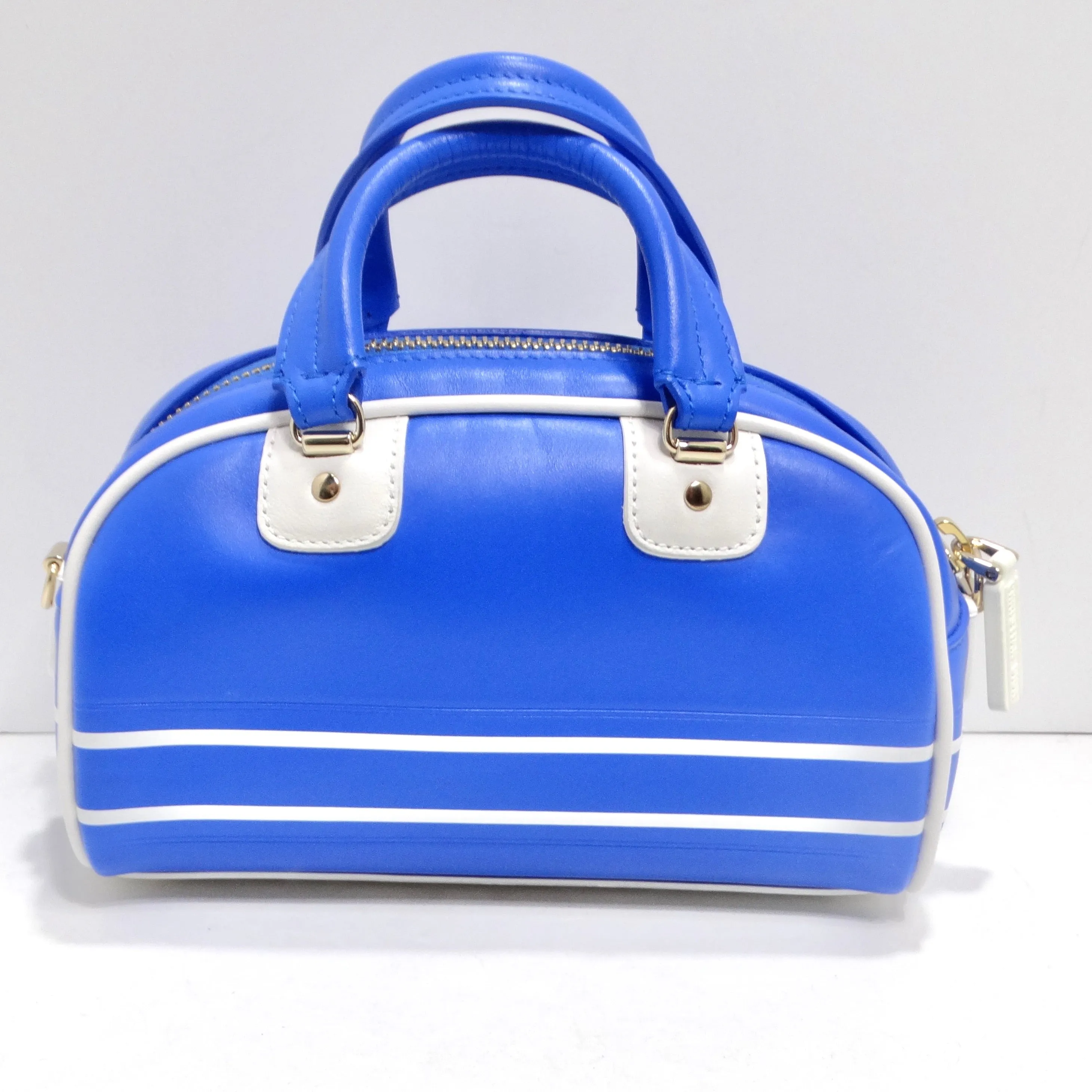 Christian Dior Micro Vibe Zip Bowling Bag Blue Leather