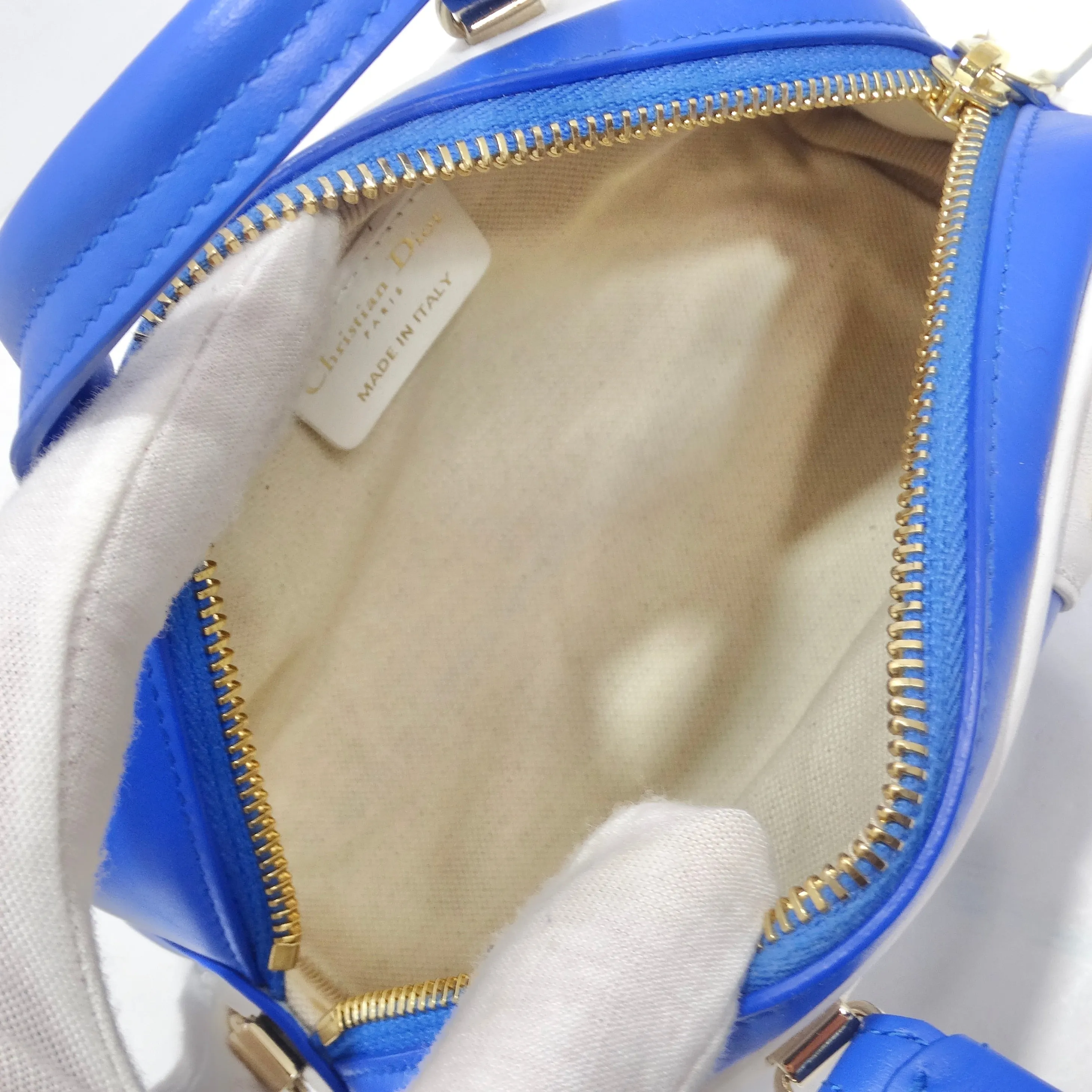 Christian Dior Micro Vibe Zip Bowling Bag Blue Leather