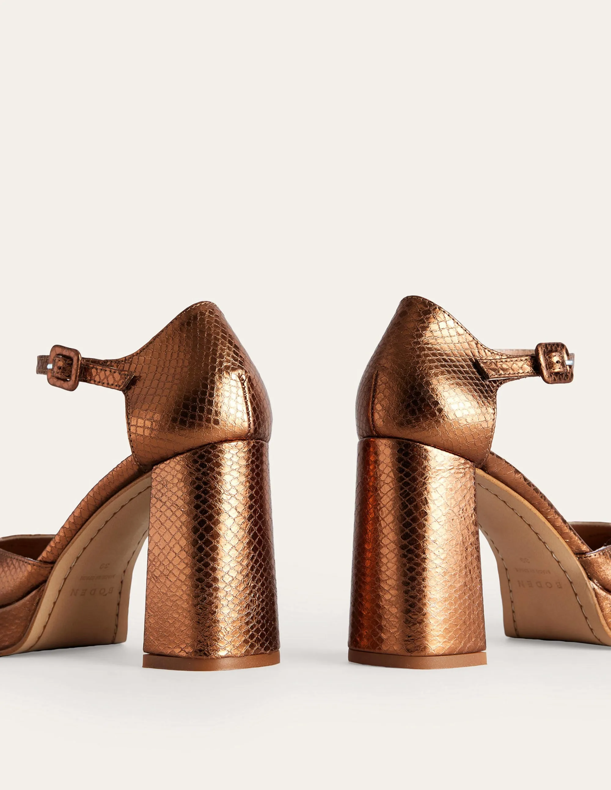 Closed-Toe Heeled Platforms-Bronze Metallic Snake