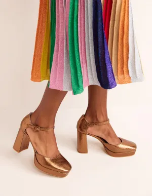 Closed-Toe Heeled Platforms-Bronze Metallic Snake