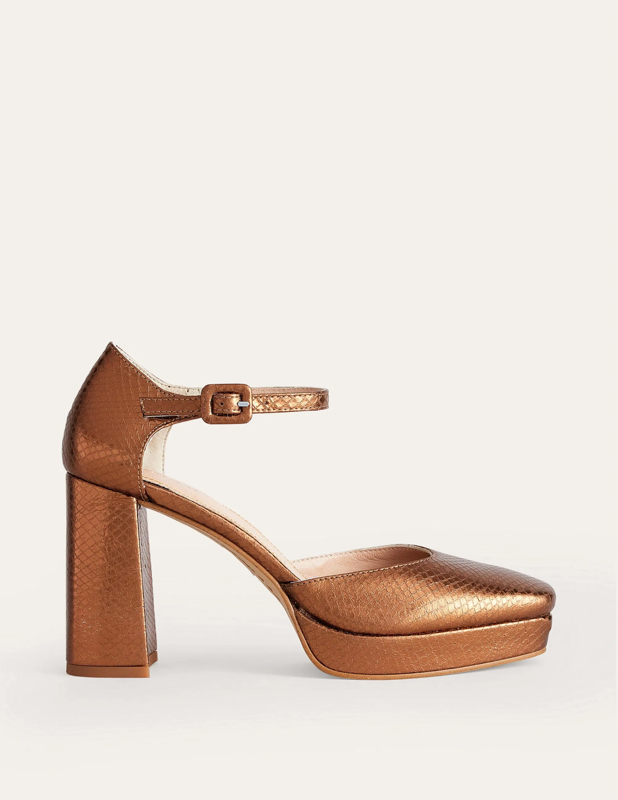 Closed-Toe Heeled Platforms-Bronze Metallic Snake