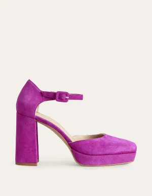Closed-Toe Heeled Platforms-Deep Rose Violet Suede