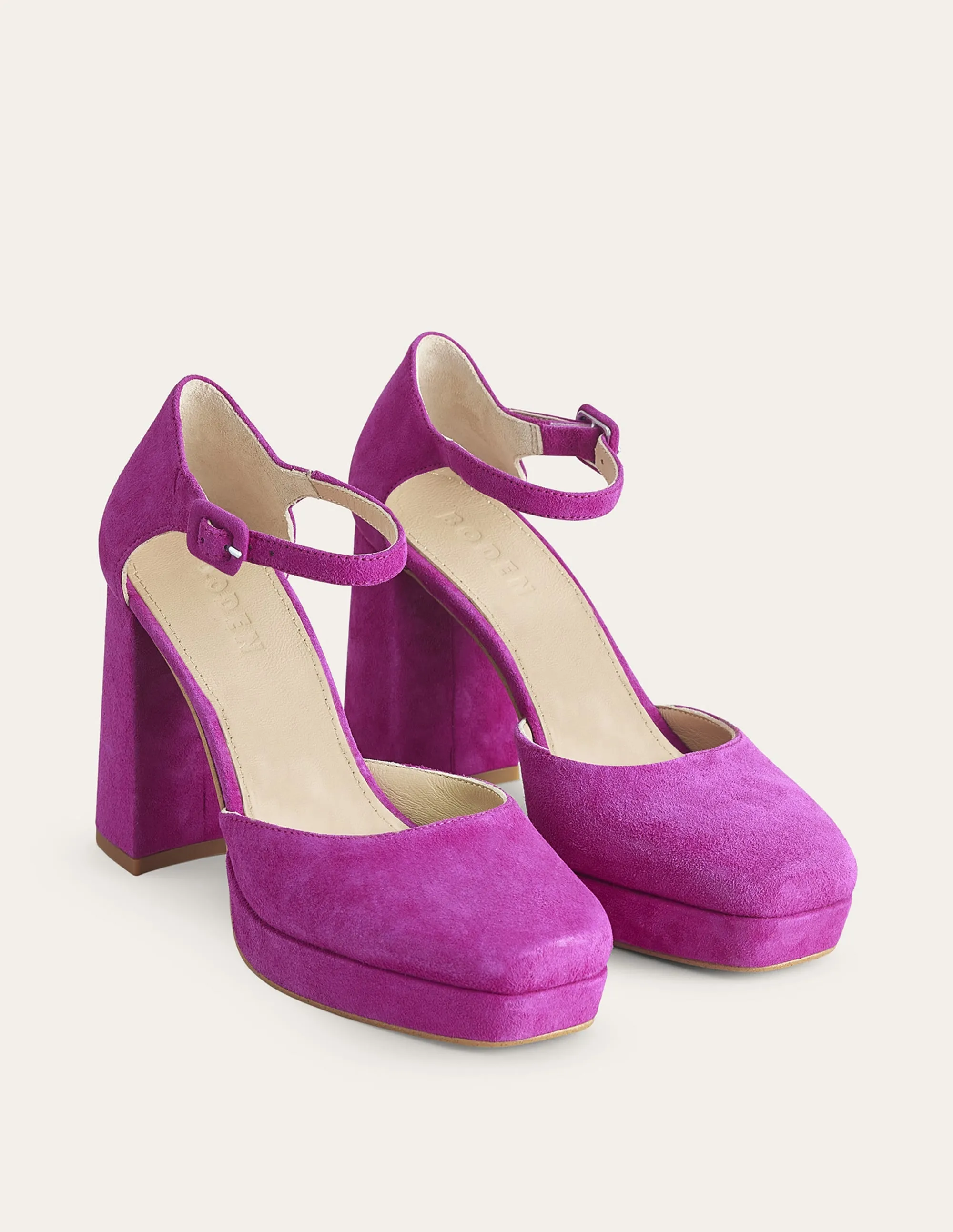 Closed-Toe Heeled Platforms-Deep Rose Violet Suede