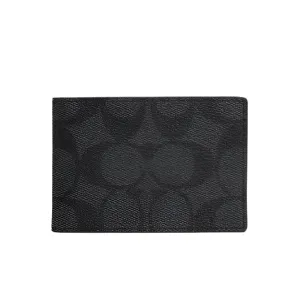 Coach Compact Billfold Wallet In Signature Canvas Charcoal/Black
