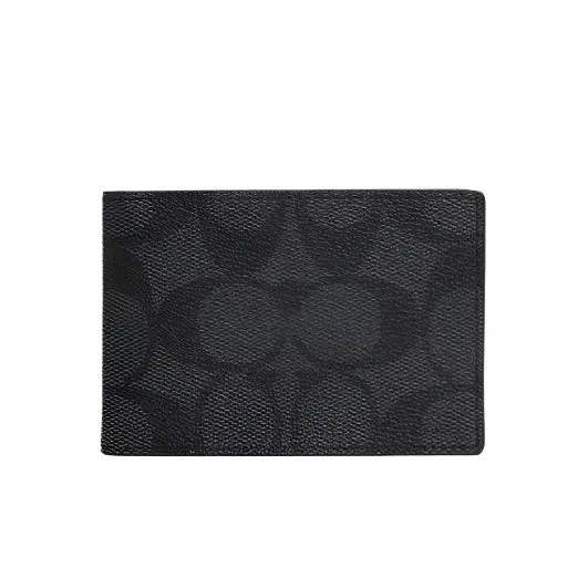 Coach Compact Billfold Wallet In Signature Canvas Charcoal/Black