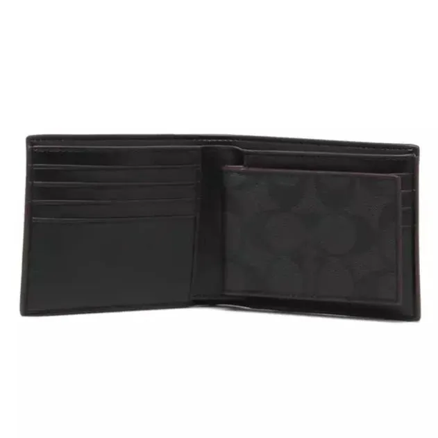 Coach Compact ID Wallet in Signature Crossgrain Leather Black
