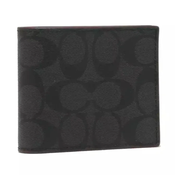 Coach Compact ID Wallet in Signature Crossgrain Leather Black