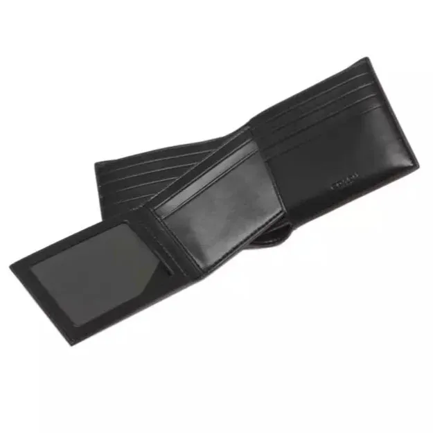 Coach Compact ID Wallet in Signature Crossgrain Leather Black