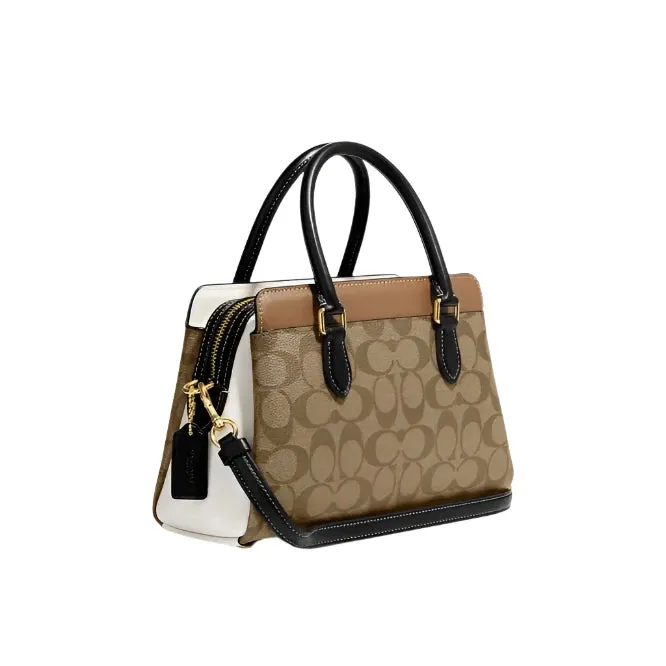 Coach Mini Darcie Carryall Bag In Colorblock Signature Canvas Khaki/Multi