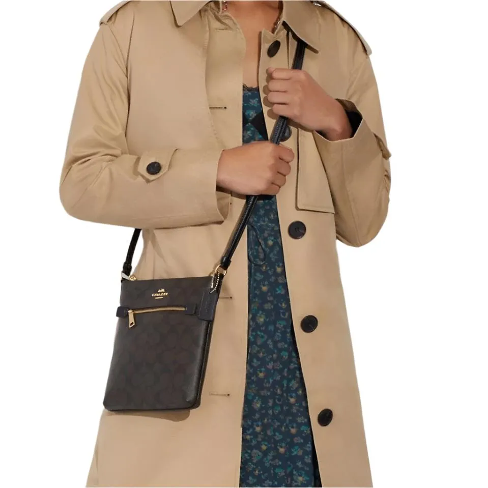 Coach Mini Rowan File Bag In Signature Canvas Brown/Black