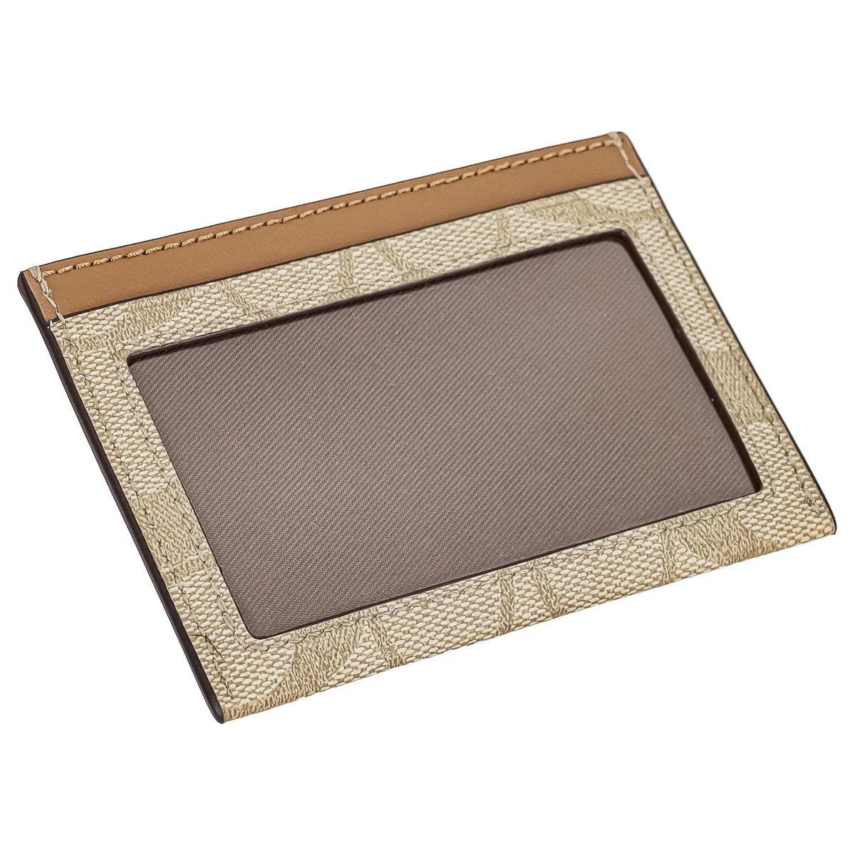 Coach Slim ID Card Case In Signature Canvas Light Khaki/Light Saddle