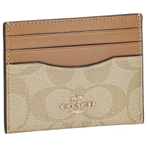Coach Slim ID Card Case In Signature Canvas Light Khaki/Light Saddle