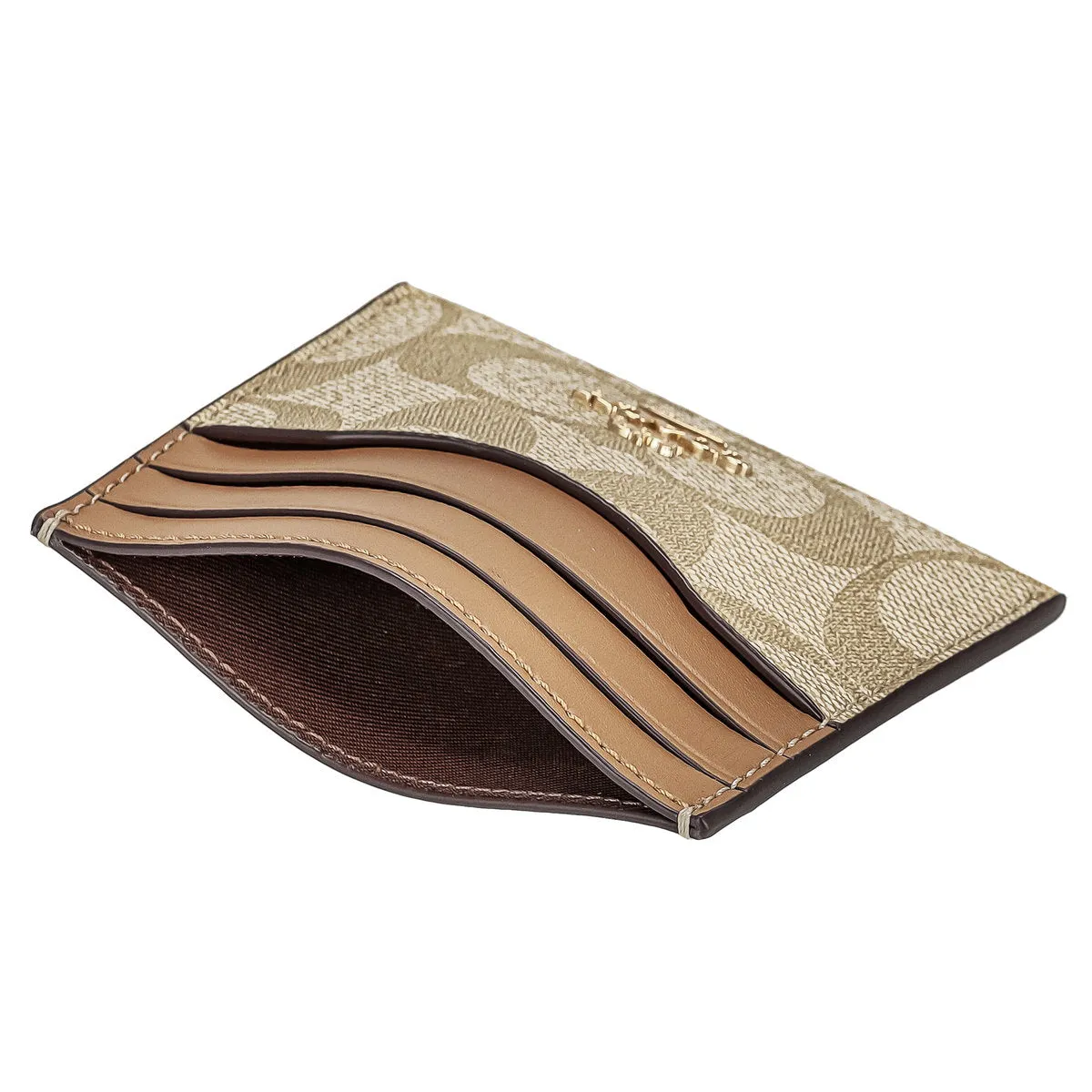 Coach Slim ID Card Case In Signature Canvas Light Khaki/Light Saddle