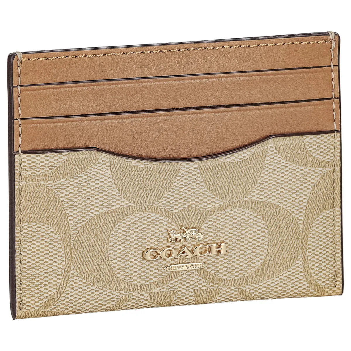 Coach Slim ID Card Case In Signature Canvas Light Khaki/Light Saddle