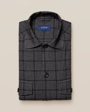 ETON Blue Checked Cotton–wool-cashmere Overshirt