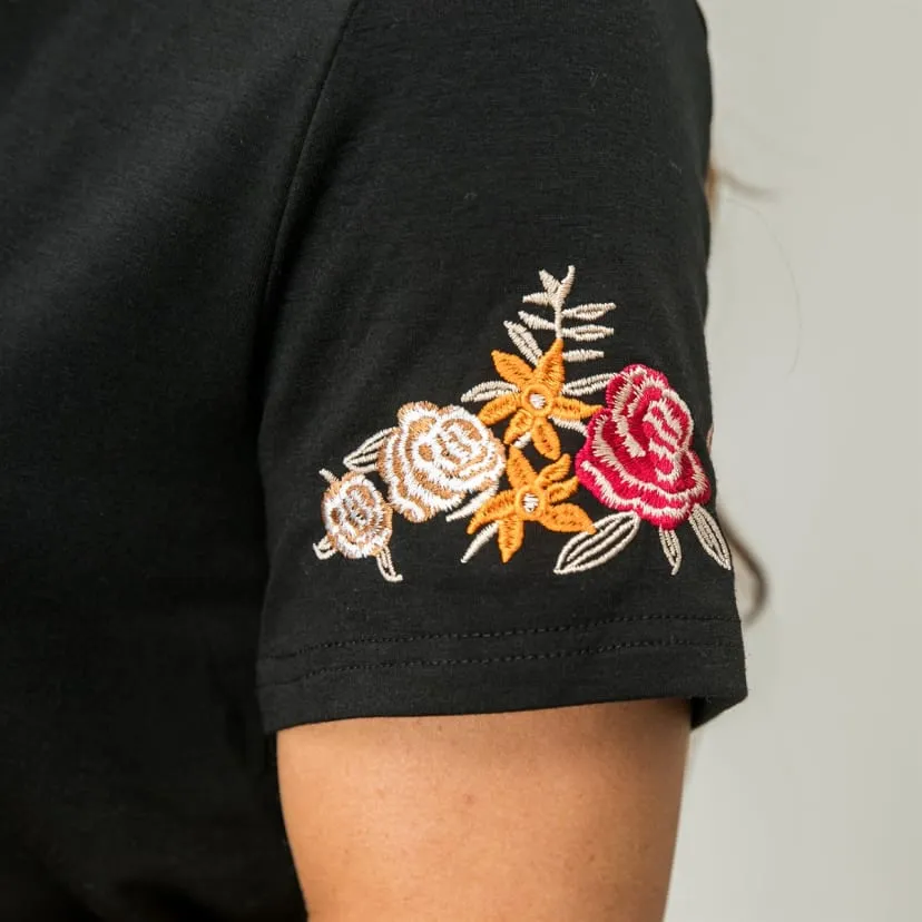 Exquisite Floral Embroidered Sleeve Top