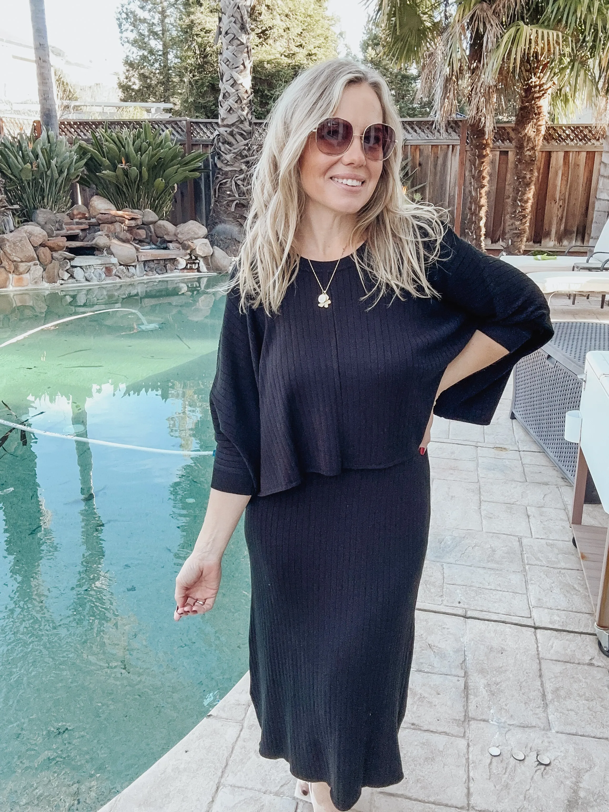 FINAL SALE Versatile Ribbed Knit Top and Dress Set  - Black