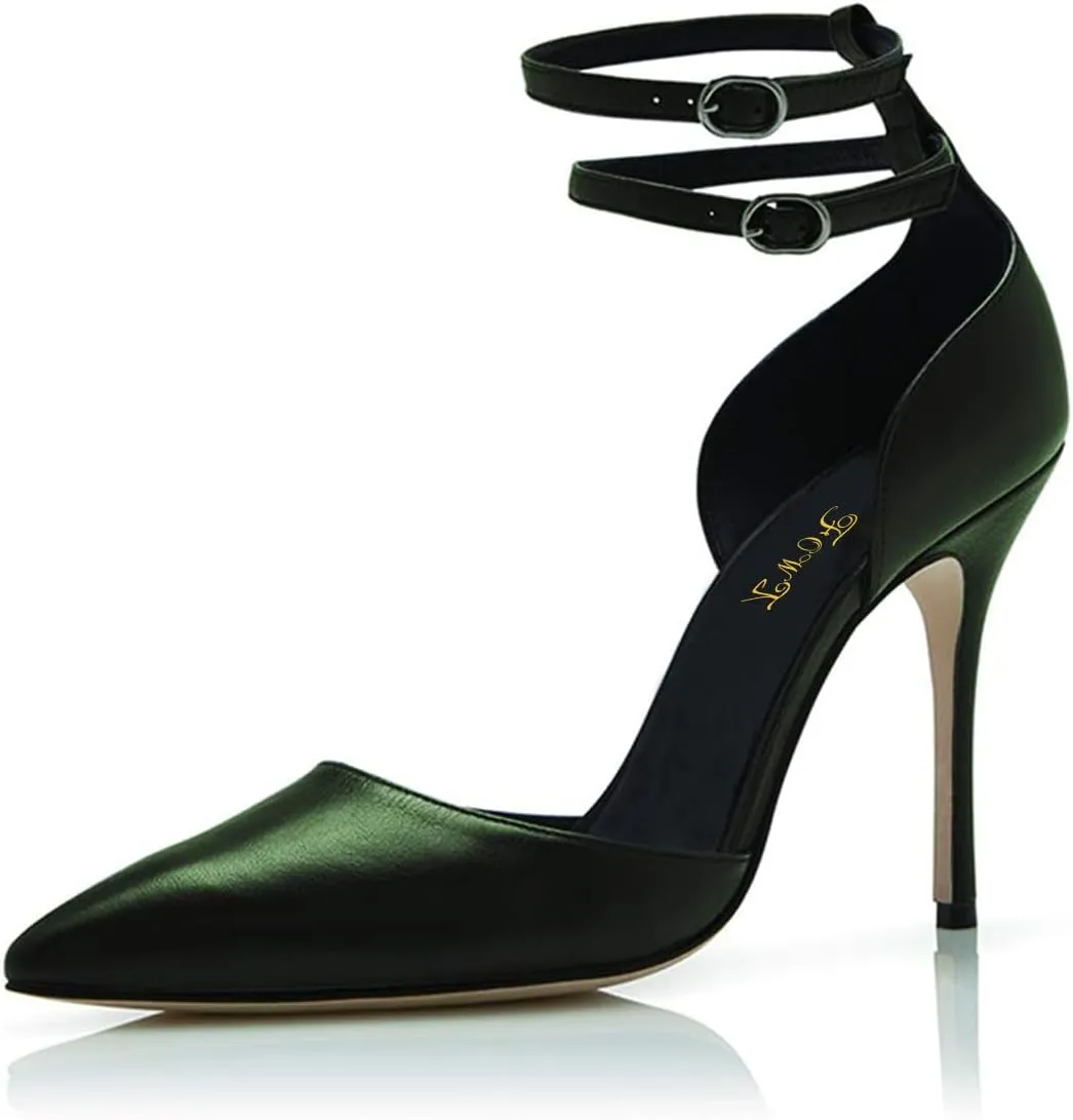 FOWT Women Pointed Toe Double Ankle Strap Pumps Stiletto High Heel D'orsays Elegant Party Evening Prom Shoes Size 4-16 US