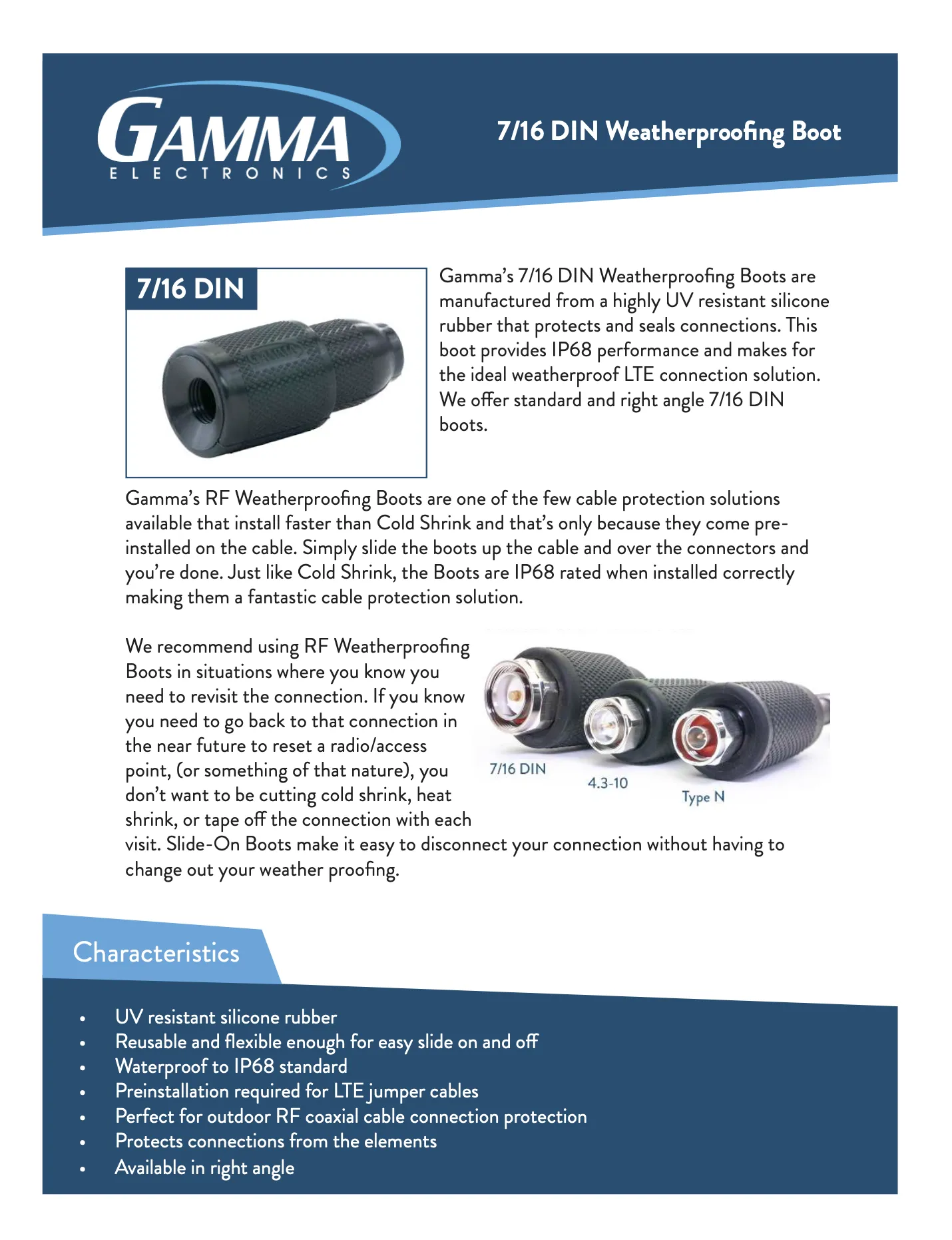 Gamma 7/16 DIN RF Weatherproof Boots