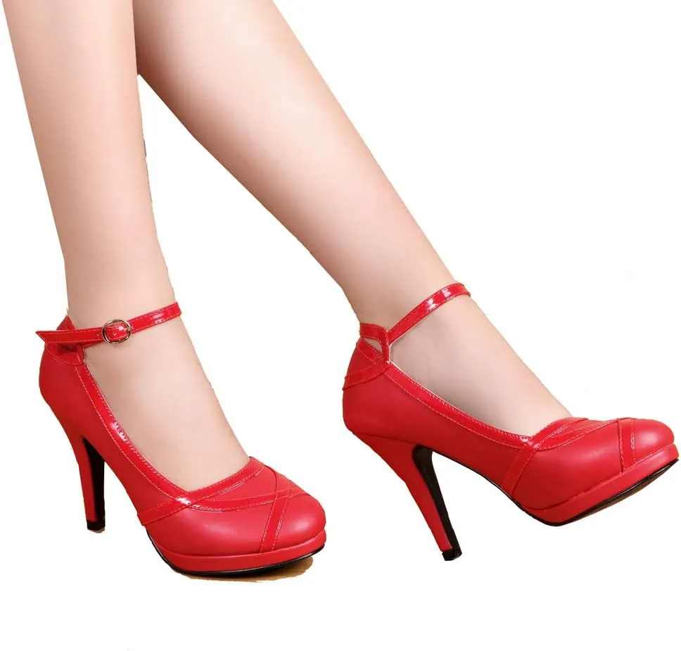 getmorebeauty Women's Vintage Retro Black and White Ankle Strappy Buckle Dress High Heels