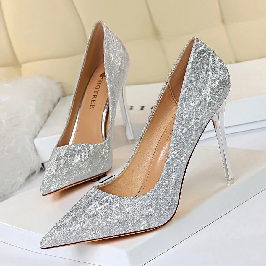 Glitter Point Toe Stiletto Pumps